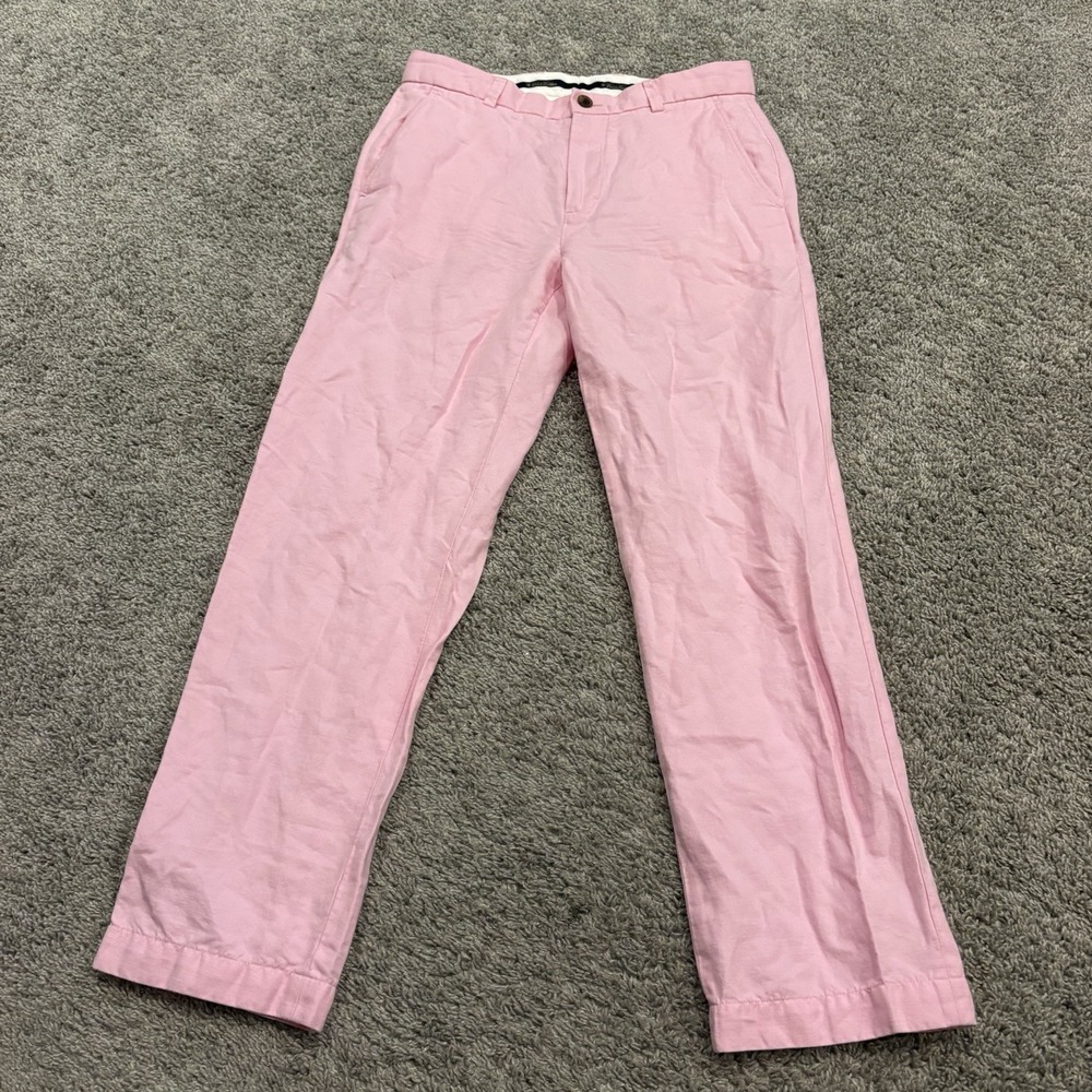 Brooks Brothers Pants Mens 31x30 Pink Clark Chino Linen Tapered Leg Flat Front